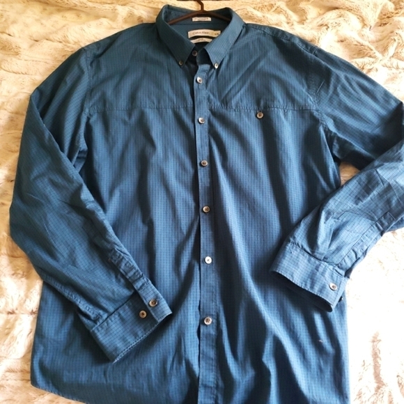 CALVIN KLEIN "Slim Fit" MEN'S BUTTON DOWN SHIRT GREEN TEAL SIZE X-LARGE - Picture 2 of 9